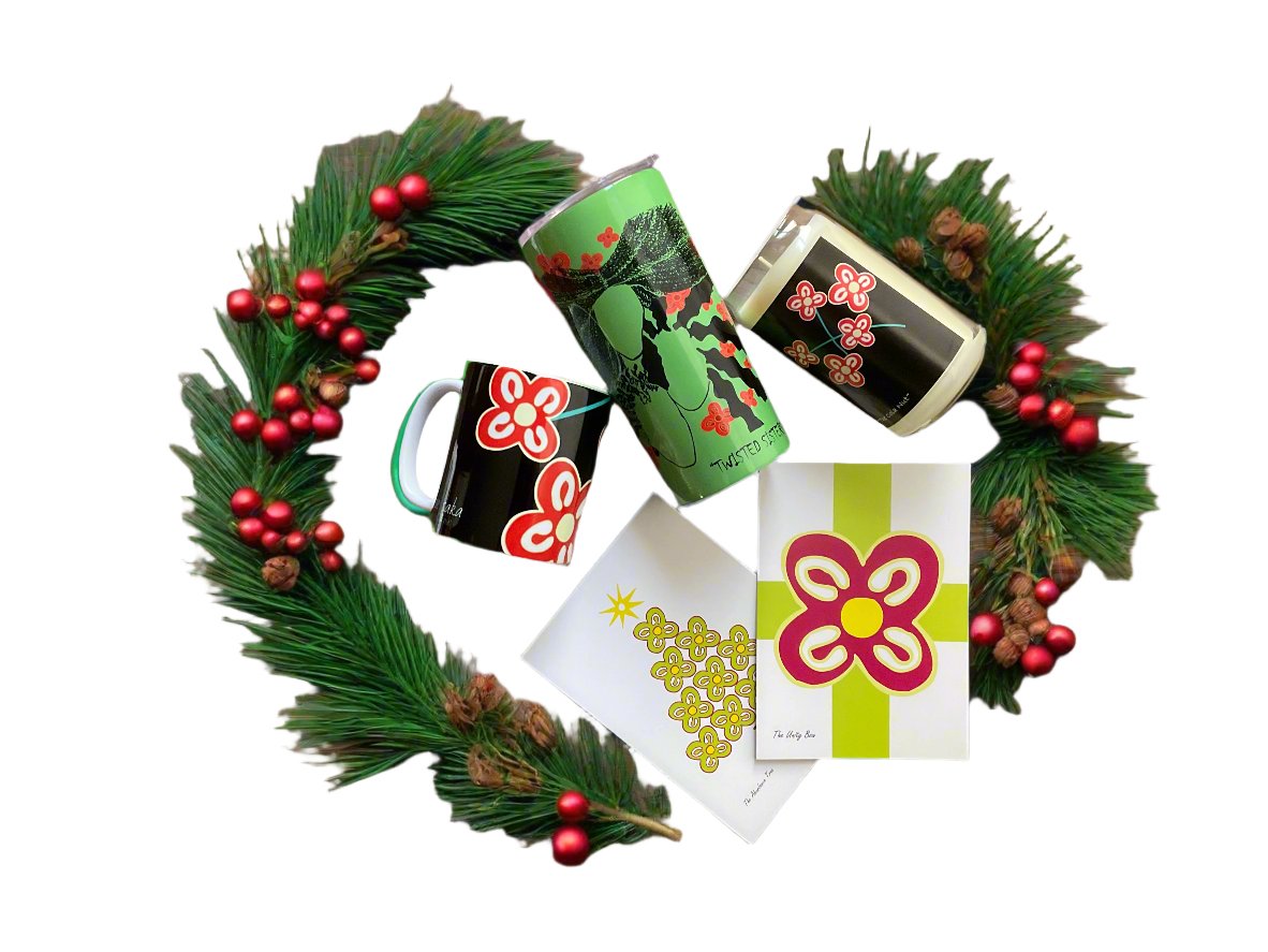 Festive Adinkra Holiday Cards Cups and Candles