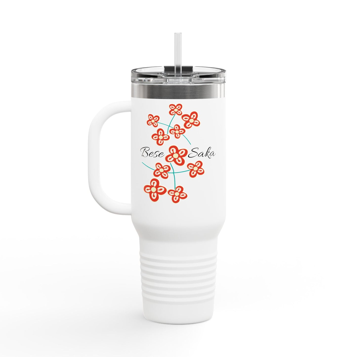 Festive  Adinkra  Bese Saka  Travel Mug  40oz Teal or White