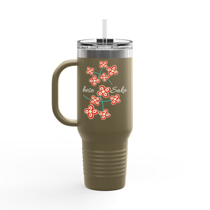 Festive Adinkra Bese Saka Travel Mug 40oz insulated Black or Olive