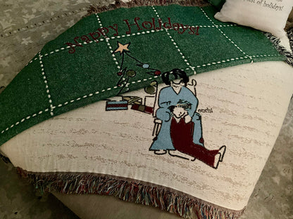 Nappy Holidays Woven Blanket - Knotty or Nice Christmas Nostalgia Scene