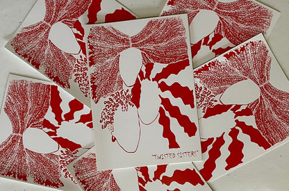 6 “Twisted Sisters “ blank notecards (red)