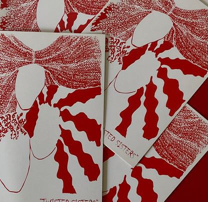 6 “Twisted Sisters “ blank notecards (red)