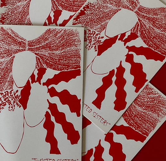 6 “Twisted Sisters “ blank notecards (red)